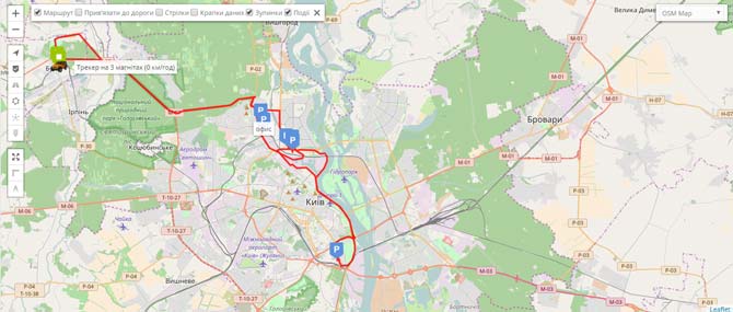 La carte montre le chemin du traqueur sur aimants