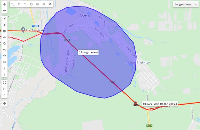 Configuration de la géozone pour recevoir des notifications lorsque le tracteur Scania R410 traverse la frontière